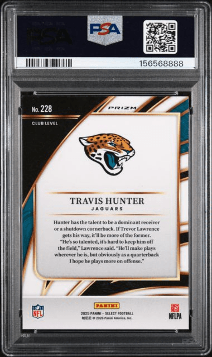 Graded 2025 Panini Select Travis Hunter #228 Green & Yellow Shock Rookie RC Football Card PSA 10 Gem Mint