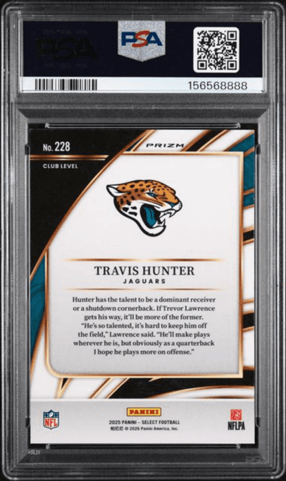 Graded 2025 Panini Select Travis Hunter #228 Green & Yellow Shock Rookie RC Football Card PSA 10 Gem Mint