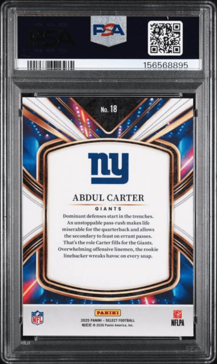 Graded 2025 Panini Select Abdul Carter #18 Select Future Rookie RC Football Card PSA 10 Gem Mint