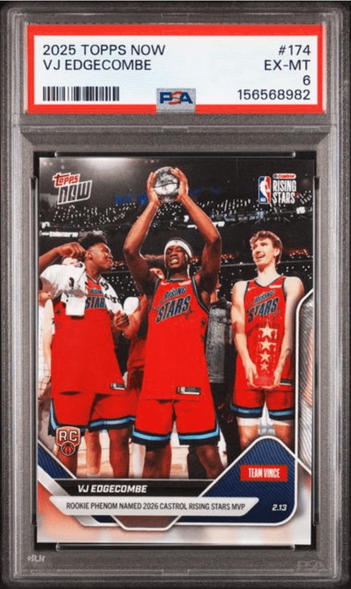 Graded 2025 Topps Now VJ Edgecombe #174 Rookie RC Basketball Card PSA 6 EX Mint