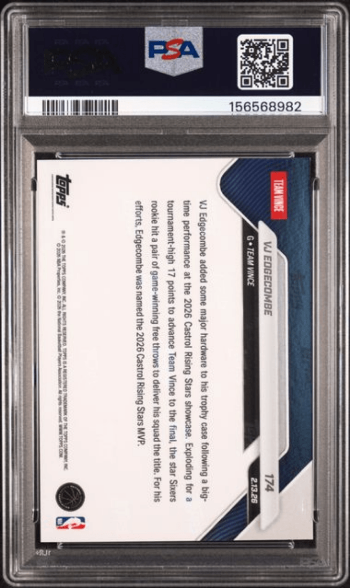 Graded 2025 Topps Now VJ Edgecombe #174 Rookie RC Basketball Card PSA 6 EX Mint
