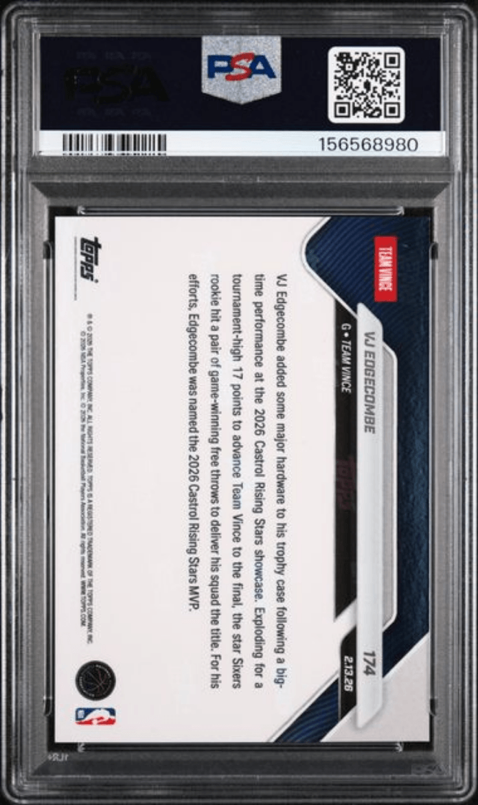 Graded 2025 Topps Now VJ Edgecombe #174 Rookie RC Basketball Card PSA 10 Gem Mint