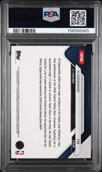 Graded 2025 Topps Now VJ Edgecombe #174 Rookie RC Basketball Card PSA 9 Mint