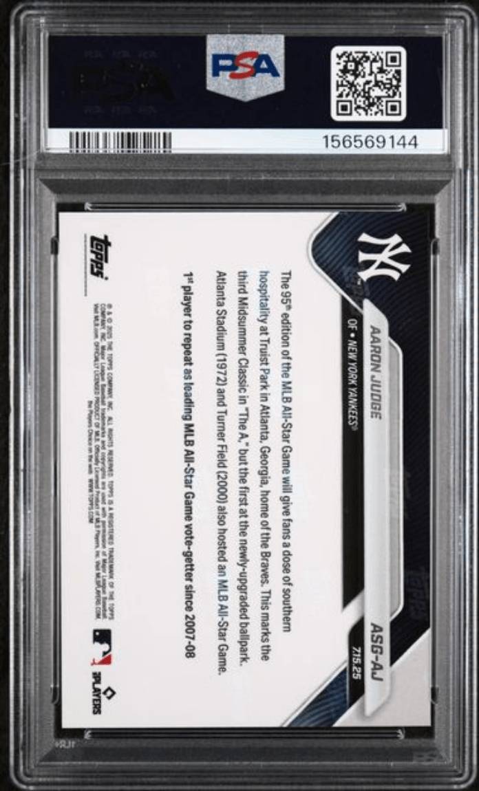 Graded 2025 Topps Now Platinum Member Aaron Judge #ASGAJ All Star Game Baseball Card PSA 9 Mint