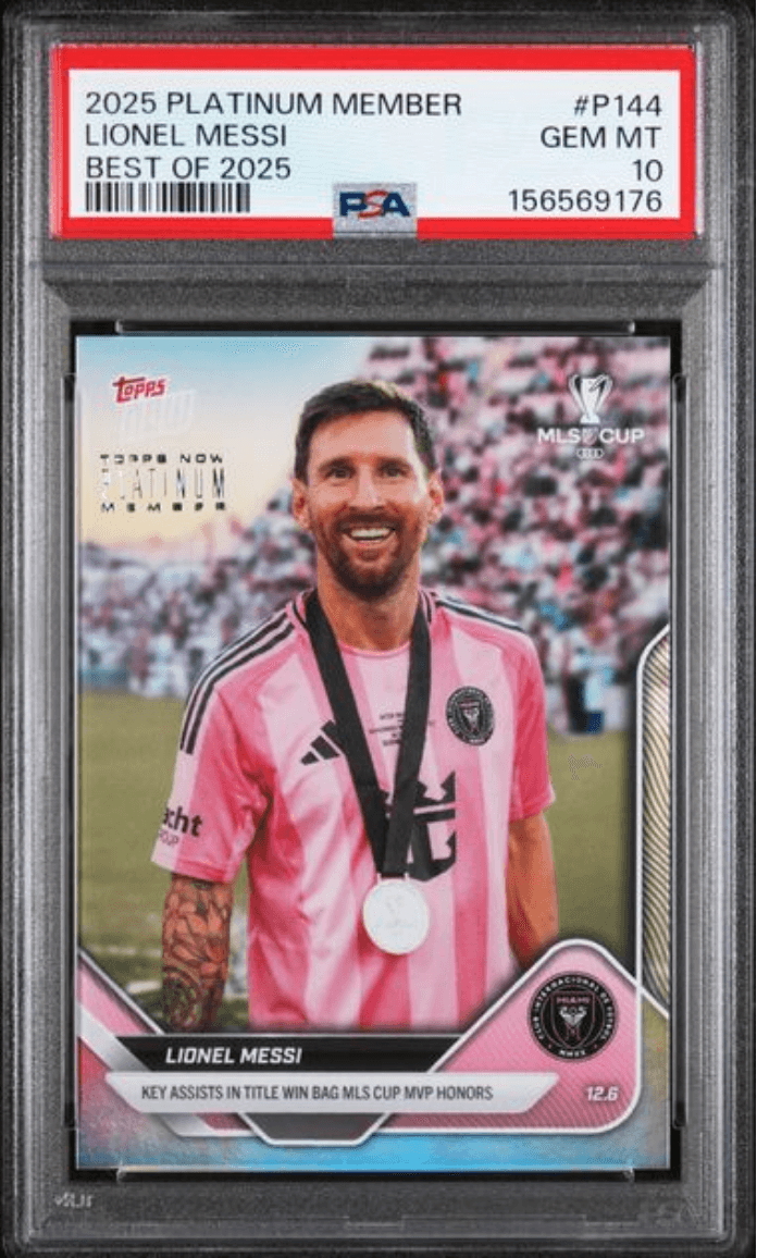 Graded 2025 Topps Now Platinum Member Lionel Messi #P144 Best of 2025 Soccer Card PSA 10 Gem Mint