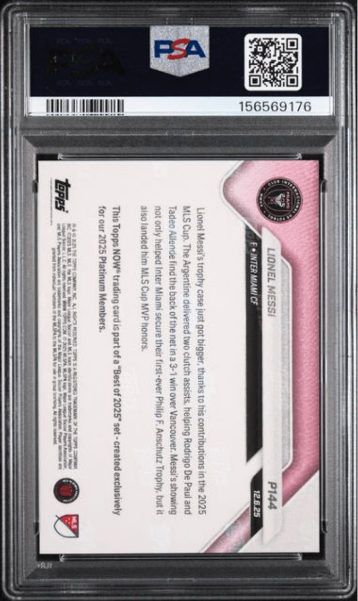 Graded 2025 Topps Now Platinum Member Lionel Messi #P144 Best of 2025 Soccer Card PSA 10 Gem Mint