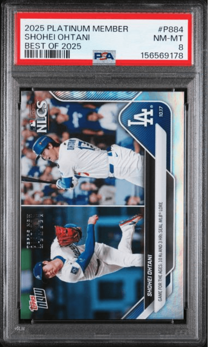 Graded 2025 Topps Now Platinum Member Shohei Ohtani #P884 Best of 2025 Baseball Card PSA 8 Near Mint