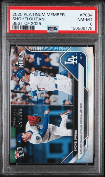 Graded 2025 Topps Now Platinum Member Shohei Ohtani #P884 Best of 2025 Baseball Card PSA 8 Near Mint