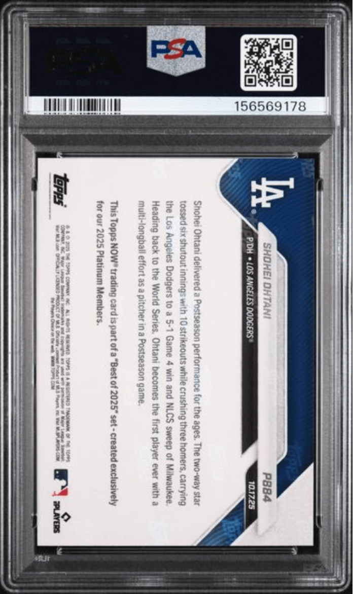 Graded 2025 Topps Now Platinum Member Shohei Ohtani #P884 Best of 2025 Baseball Card PSA 8 Near Mint