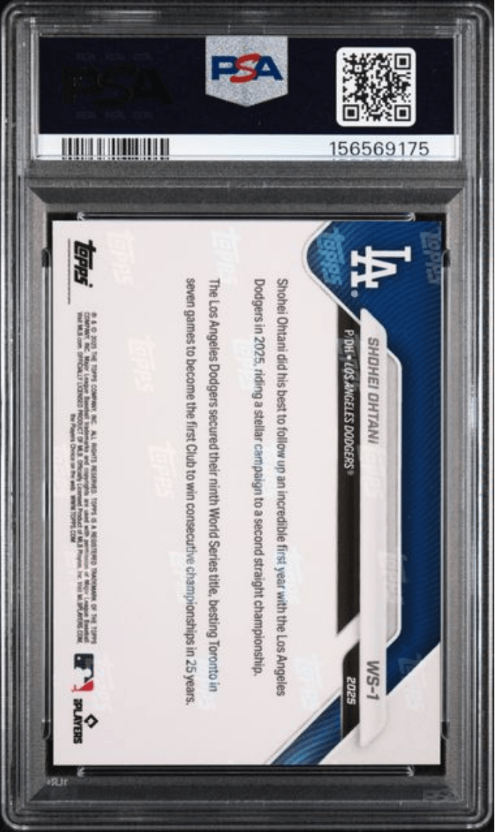 Graded 2025 Topps Now Platinum Member Shohei Ohtani #WS1 World Series Champions Baseball Card PSA 10 Gem Mint