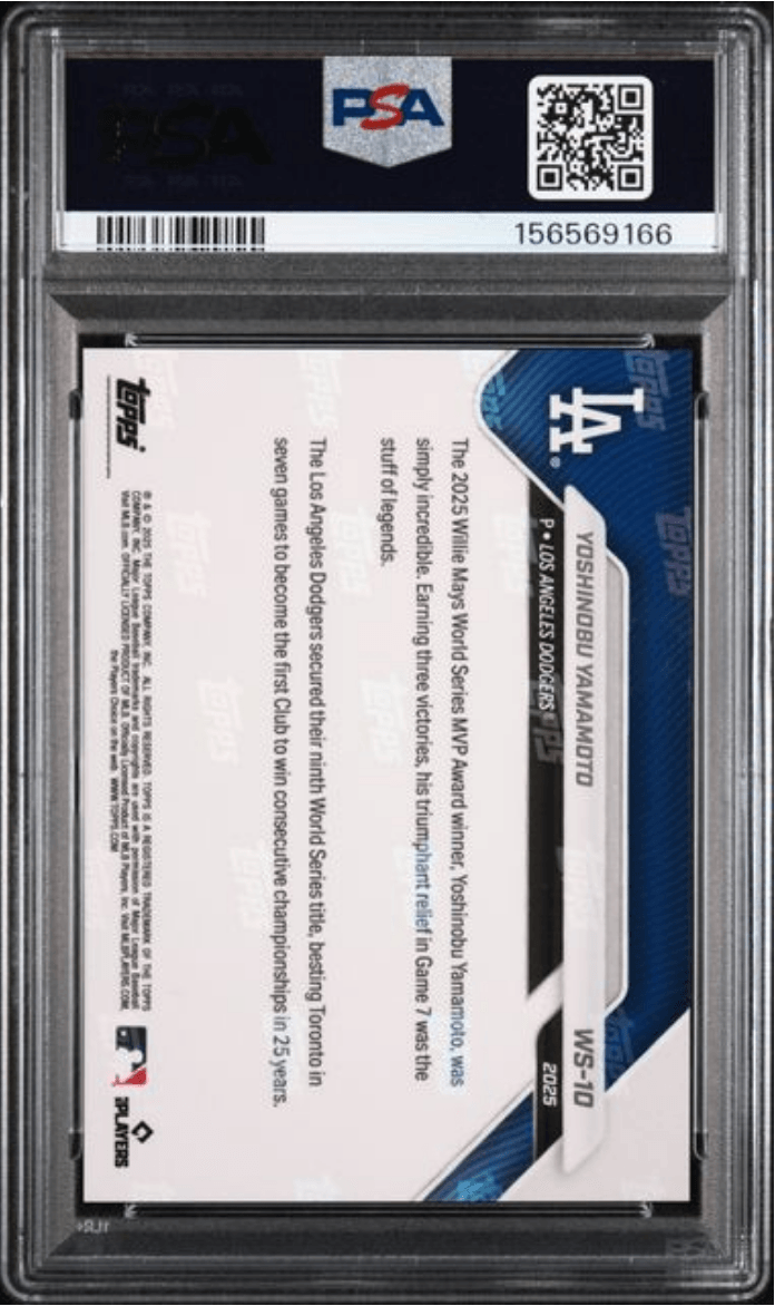 Graded 2025 Topps Now Platinum Member Yoshinobu Yamamoto #WS10 World Series Champions Baseball Card PSA 10 Gem Mint