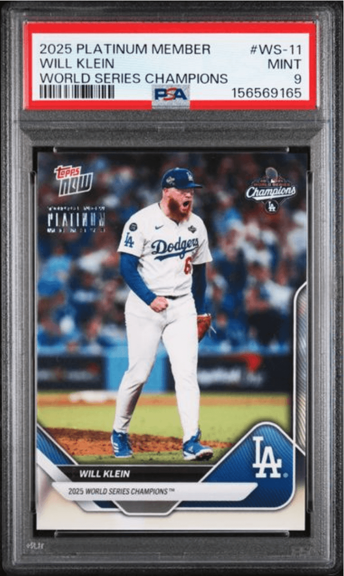 Graded 2025 Topps Now Platinum Member Will Klein #WS11 World Series Champions Baseball Card PSA 9 Mint