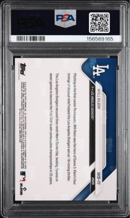 Graded 2025 Topps Now Platinum Member Will Klein #WS11 World Series Champions Baseball Card PSA 9 Mint