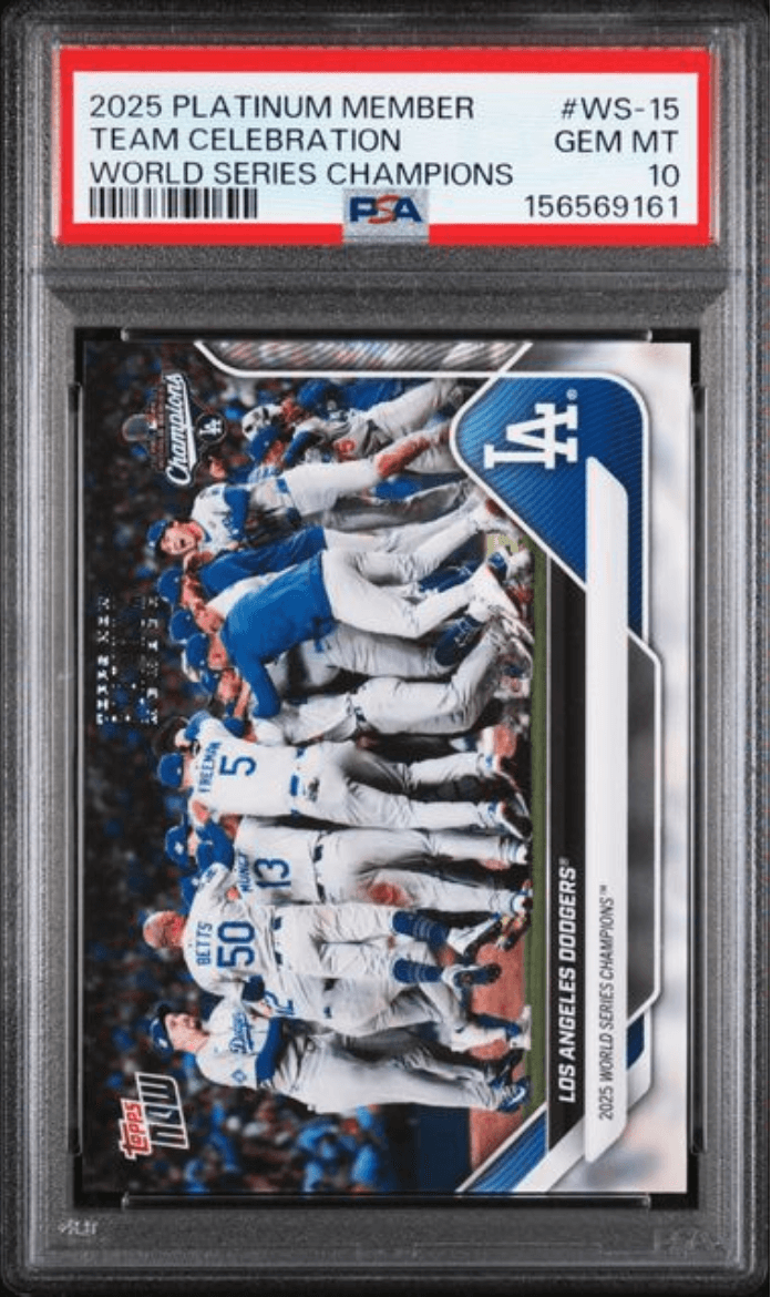 Graded 2025 Topps Now Platinum Member Team Celebration #WS15 World Series Champions Baseball Card PSA 10 Gem Mint