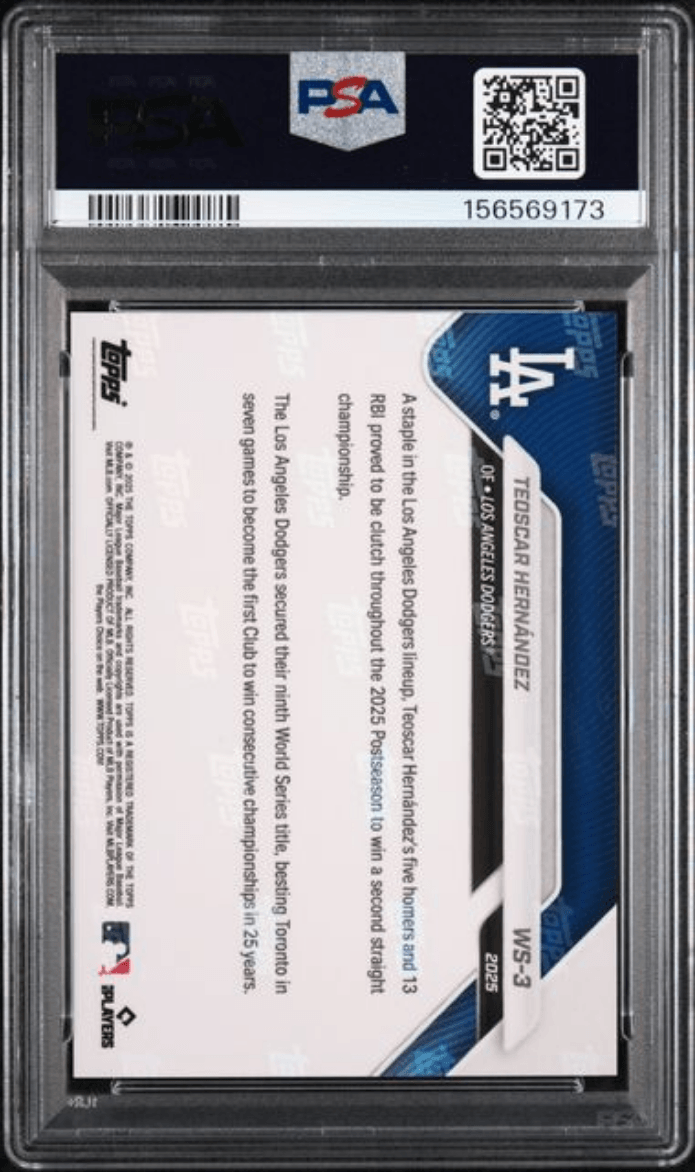 Graded 2025 Topps Now Platinum Member Teoscar Hernandez #WS3 World Series Champions Baseball Card PSA 9 Mint