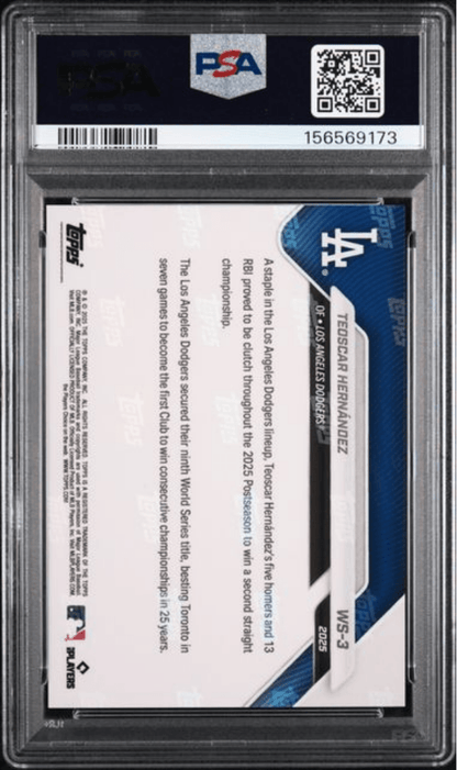 Graded 2025 Topps Now Platinum Member Teoscar Hernandez #WS3 World Series Champions Baseball Card PSA 9 Mint