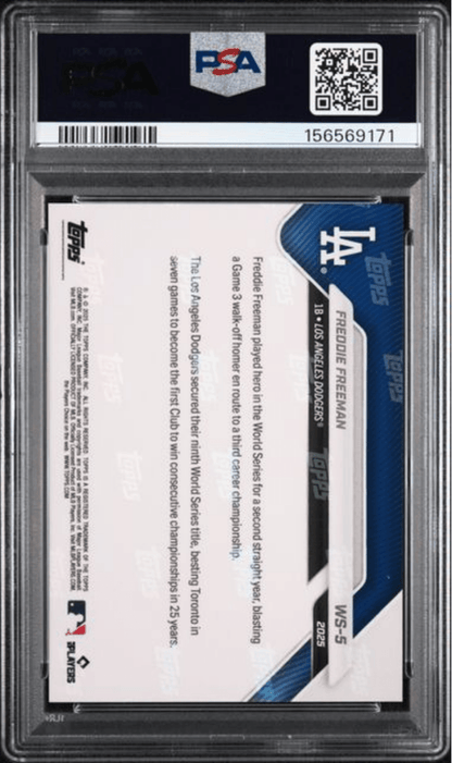 Graded 2025 Topps Now Platinum Member Freddie Freeman #WS5 World Series Champions Baseball Card PSA 10 Gem Mint