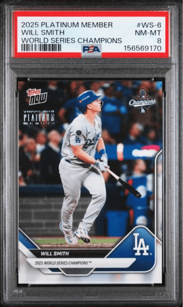 Graded 2025 Topps Now Platinum Member Will Smith #WS6 World Series Champions Baseball Card PSA 8 Near Mint