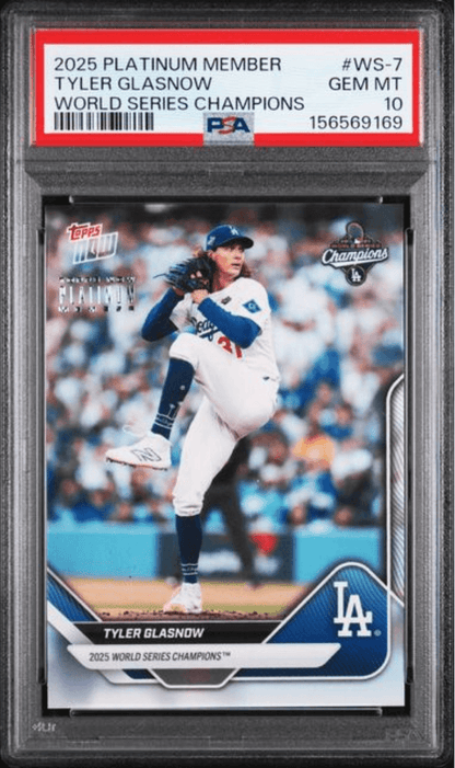 Graded 2025 Topps Now Platinum Member Tyler Glasnow #WS7 World Series Champions Baseball Card PSA 10 Gem Mint