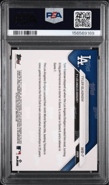 Graded 2025 Topps Now Platinum Member Tyler Glasnow #WS7 World Series Champions Baseball Card PSA 10 Gem Mint