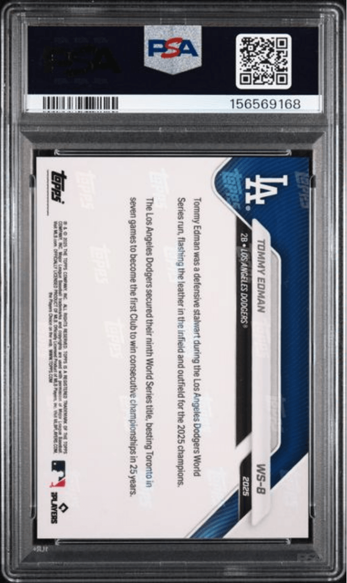 Graded 2025 Topps Now Platinum Member Tommy Edman #WS8 World Series Champions Baseball Card PSA 10 Gem Mint