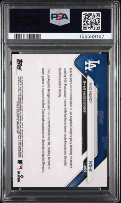 Graded 2025 Topps Now Platinum Member Max Muncy #WS9 World Series Champions Baseball Card PSA 10 Gem Mint