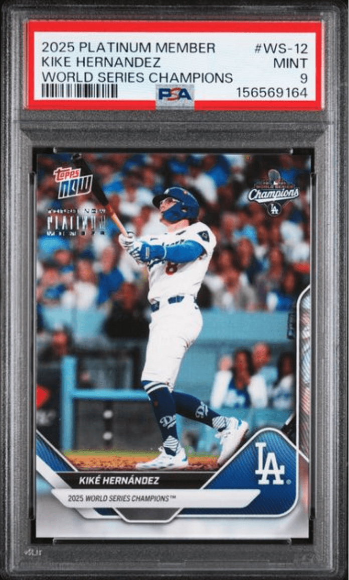Graded 2025 Topps Now Platinum Member Kike Hernandes #WS12 World Series Champions Baseball Card PSA 9 Mint