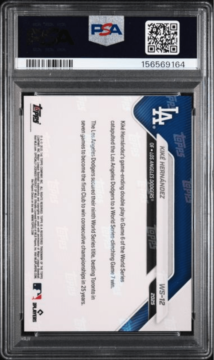 Graded 2025 Topps Now Platinum Member Kike Hernandes #WS12 World Series Champions Baseball Card PSA 9 Mint