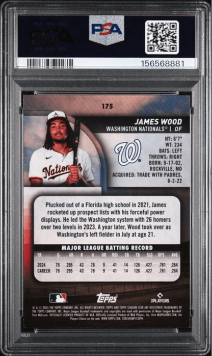Graded 2025 Topps Stadium Club James Wood #175 Rookie RC Baseball Card PSA 10 Gem Mint