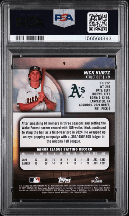 Graded 2025 Topps Stadium Club Nick Kurtz #91 Rookie RC Baseball Card PSA 10 Gem Mint