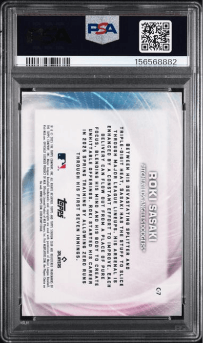 Graded 2025 Topps Stadium Club Roki Sasaki #7 Concentration Rookie RC Baseball Card PSA 10 Gem Mint
