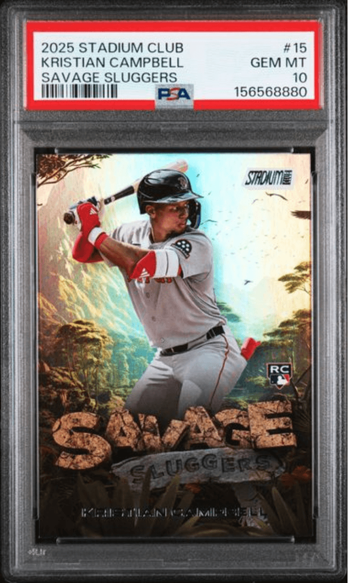 Graded 2025 Topps Stadium Club Kristian Campbell #15 Savage Sluggers Rookie RC Baseball Card PSA 10 Gem Mint