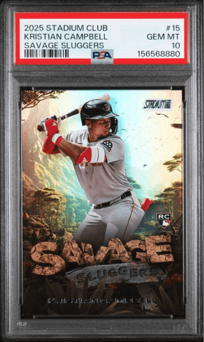 Graded 2025 Topps Stadium Club Kristian Campbell #15 Savage Sluggers Rookie RC Baseball Card PSA 10 Gem Mint