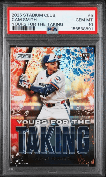 Graded 2025 Topps Stadium Club Cam Smith #5 Yours for the Taking Rookie RC Baseball Card PSA 10 Gem Mint