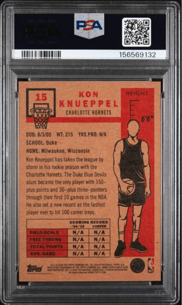 Graded 2026 Topps Living Kon Knueppel #15 Rookie RC Basketball Card PSA 7 Near Mint