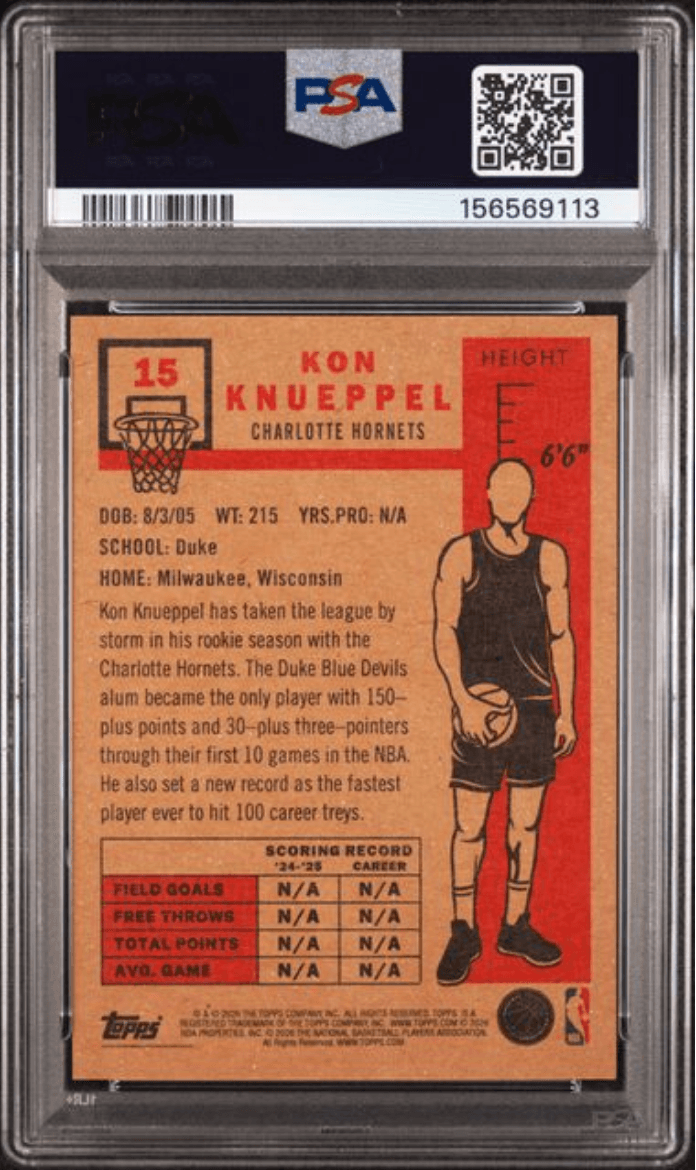 Graded 2026 Topps Living Kon Knueppel #15 Rookie RC Basketball Card PSA 8 Near Mint