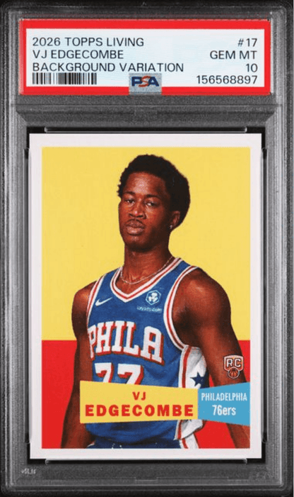 Graded 2026 Topps Living VJ Edgecombe #17 Background Variation Rookie RC Basketball Card PSA 10 Gem Mint