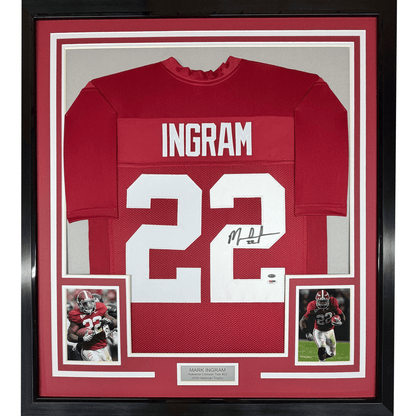 Framed Autographed/Signed Mark Ingram 35x39 Alabama Red College Football Jersey Beckett BAS COA
