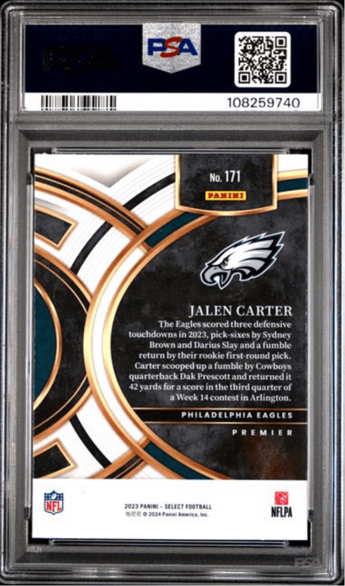 Graded 2023 Panini Select Jalen Carter #171d Rookie RC Football Card PSA 10 Gem Mint