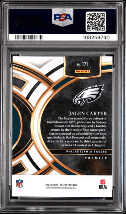 Graded 2023 Panini Select Jalen Carter #171d Rookie RC Football Card PSA 10 Gem Mint