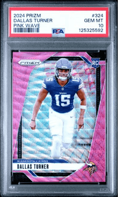 Graded 2024 Panini Prizm Dallas Turner #324 Pink Wave Rookie RC Football Card PSA 10 Gem Mint
