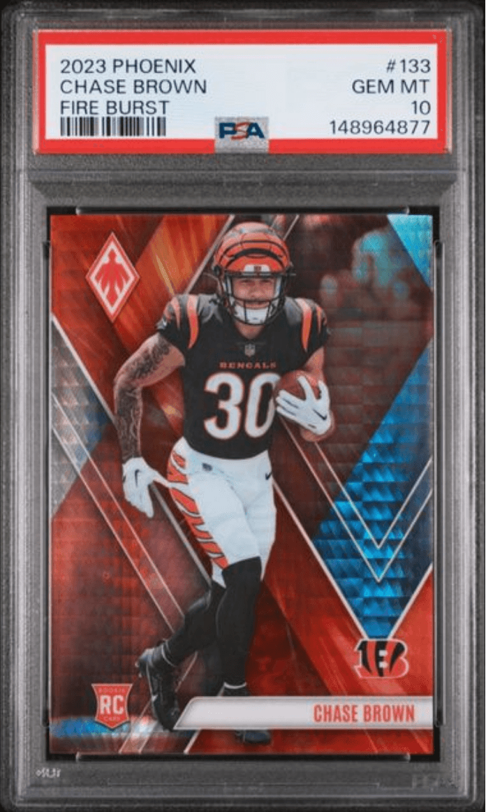 Graded 2023 Panini Phoenix Chase Brown #133 Fire Burst /340 Rookie RC Football Card PSA 10 Gem Mint
