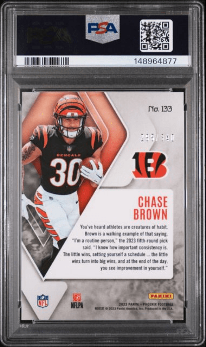 Graded 2023 Panini Phoenix Chase Brown #133 Fire Burst /340 Rookie RC Football Card PSA 10 Gem Mint