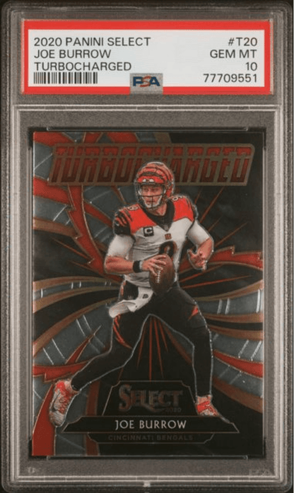 Graded 2020 Panini Select Joe Burrow #T20 Turbocharged Rookie RC Football Card PSA 10 Gem Mint