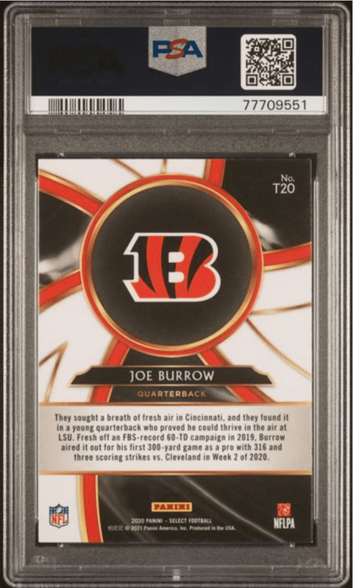 Graded 2020 Panini Select Joe Burrow #T20 Turbocharged Rookie RC Football Card PSA 10 Gem Mint