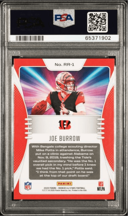 Graded 2020 Panini Rookies & Stars Joe Burrow #RR1 Rookie Rush Rookie RC Football Card PSA 10 Gem Mint
