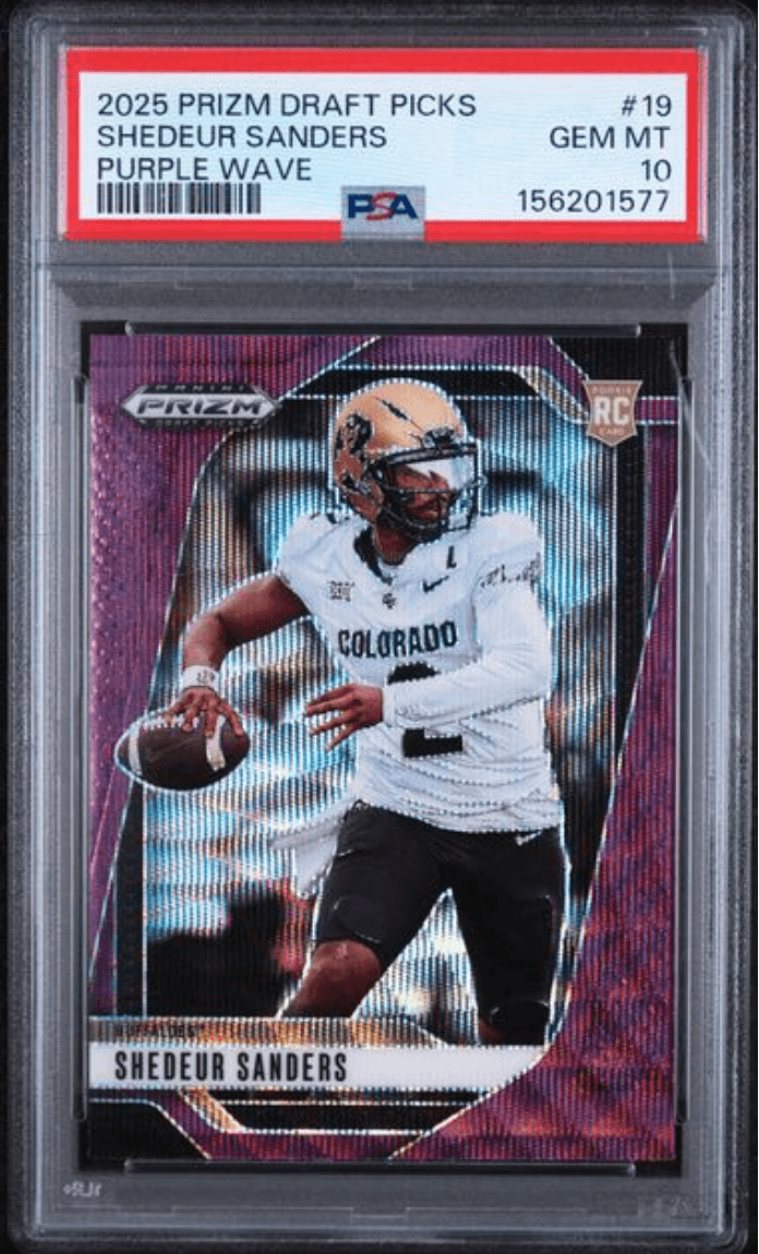 Graded 2025 Panini Prizm Draft Picks Shedeur Sanders #19 Purple Wave Rookie RC Football Card PSA 10 Gem Mint