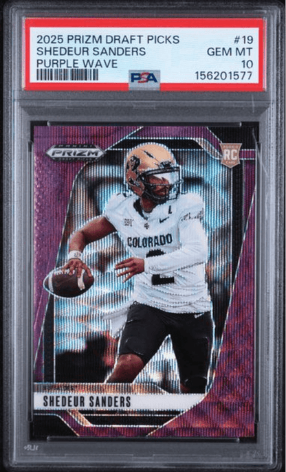 Graded 2025 Panini Prizm Draft Picks Shedeur Sanders #19 Purple Wave Rookie RC Football Card PSA 10 Gem Mint