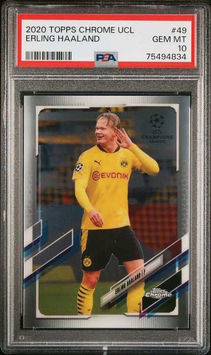 Graded 2020 Topps Chrome UCL Erling Haaland #49 UEFA Champions League Soccer Card PSA 10 Gem Mint