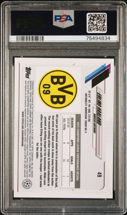 Graded 2020 Topps Chrome UCL Erling Haaland #49 UEFA Champions League Soccer Card PSA 10 Gem Mint